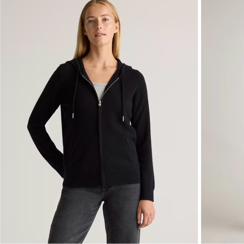 Quince Cashmere Black Zip-Up Hoodie small